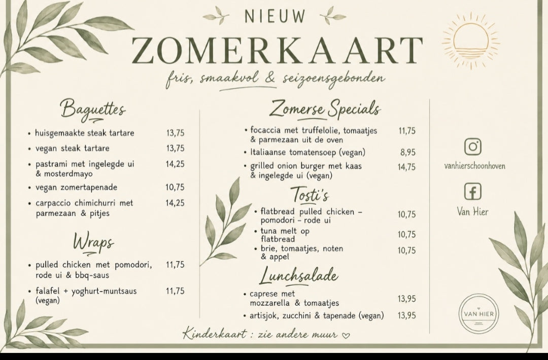 Menukaart zomer